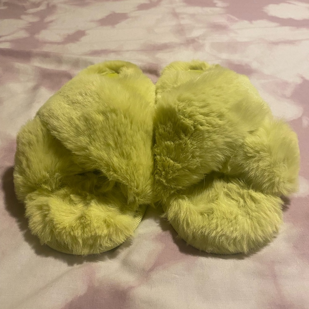 Neon Green Yellow Faux fur house slippers